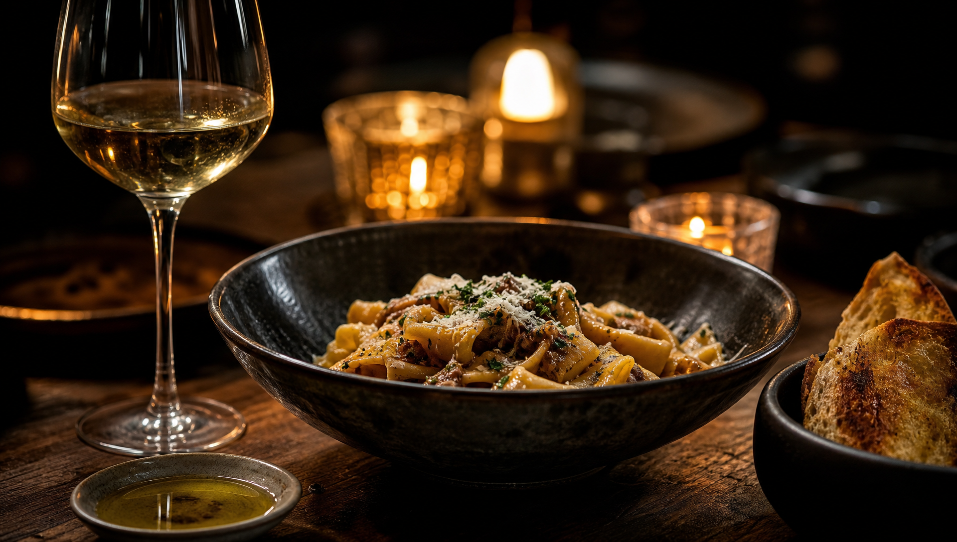 Hand-cut pasta and wine set for a Fable evening
