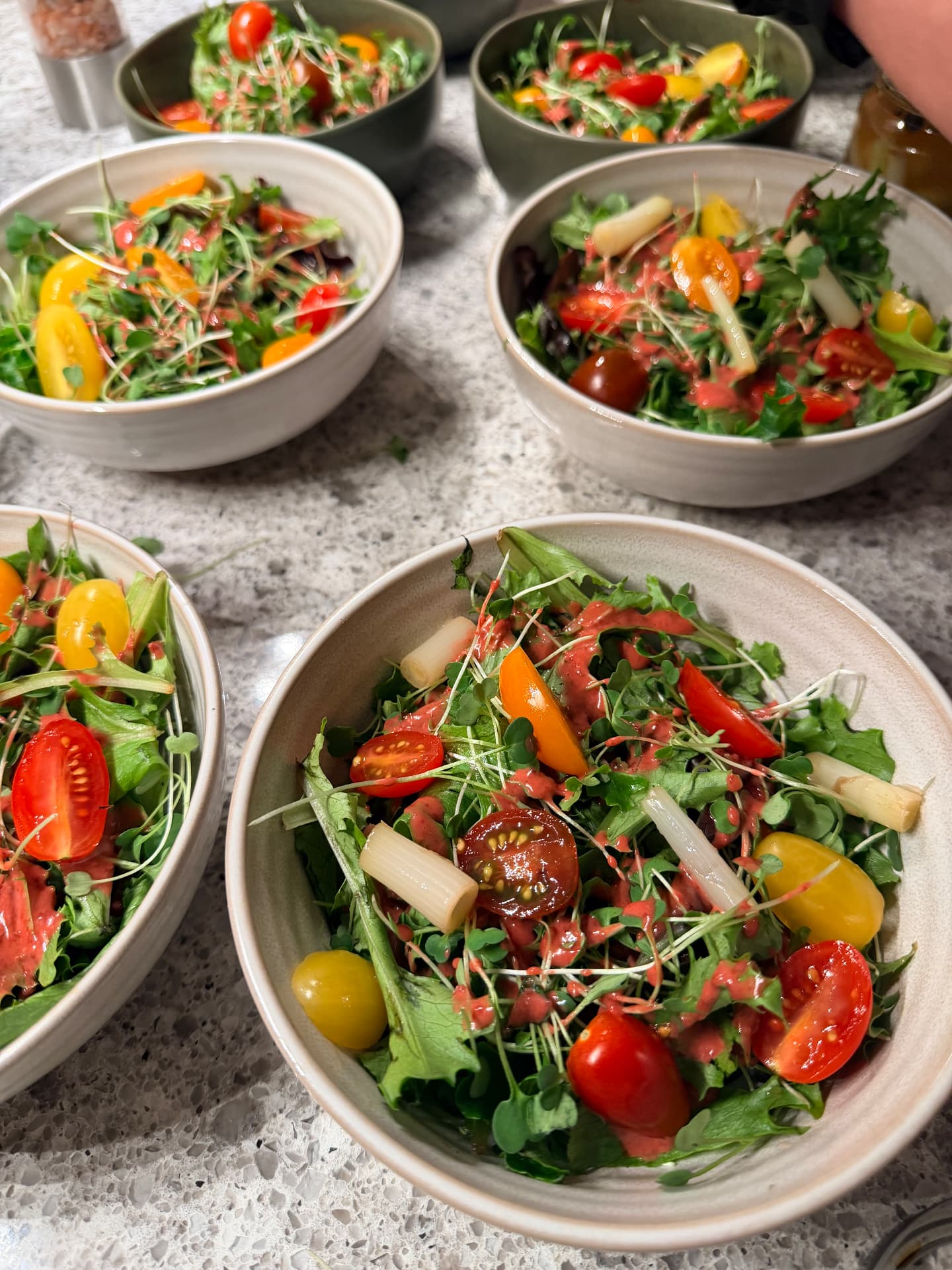 Garden salad with heirloom tomatoes and strawberry vinaigrette